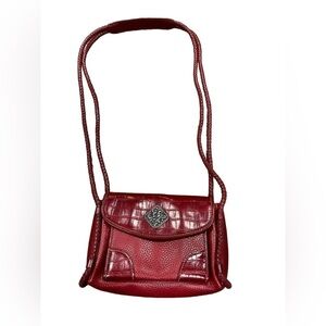 Cold Water Creek Purse Croc Emboss Red Woven Faux Leather Magnet Snap